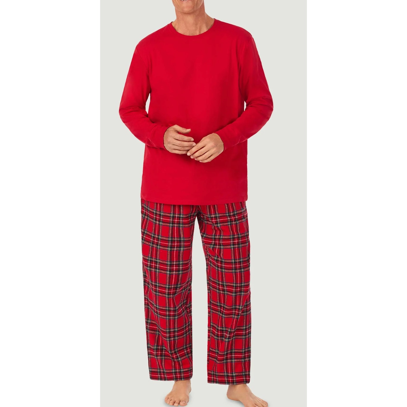 Nwt Lanz Of Salzburg Mens Red Tartan Knit & Flannel Pj Set - Red Tartan - Size L